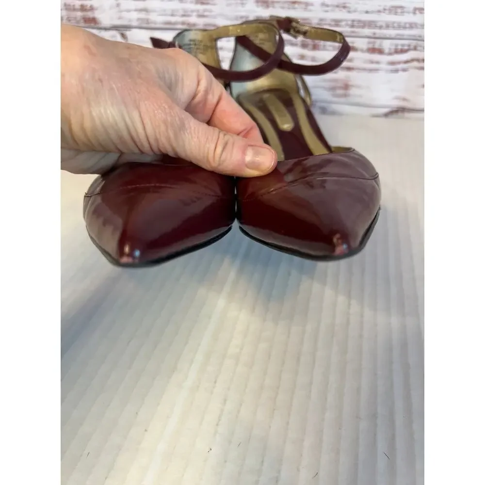 Nine West Vintage Y2K Folowe d'Orsay Burgundy Ankle Strap Heels size 8 - Picture 3 of 14